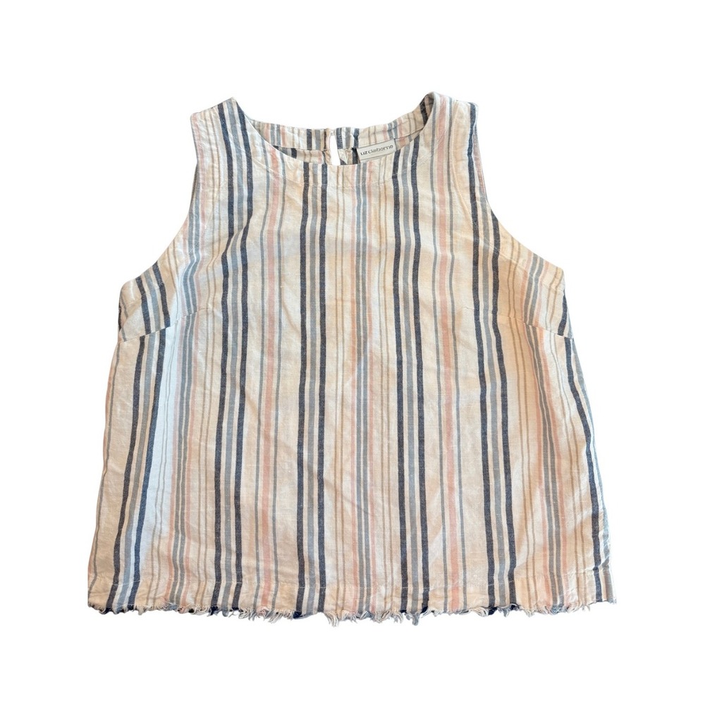 Linen-Cotton Liz Claiborne Striped Sleeveless Top Size Medium